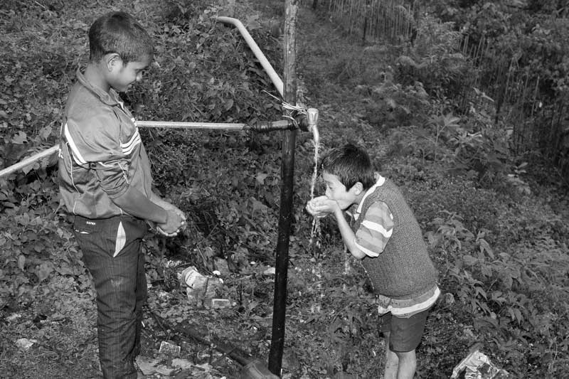 Piped drinking water supply at a school from a local stream in Garu town, Arunachal Pradesh